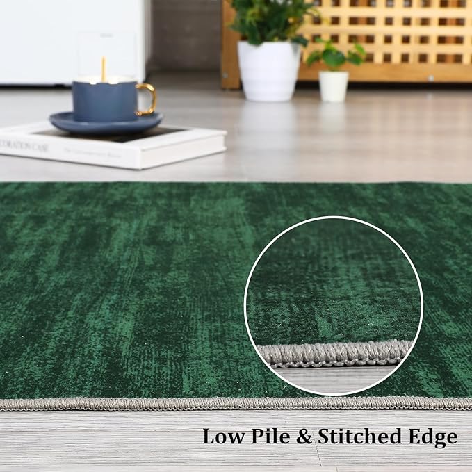 RUGSREAL 8x10 Large Solid Color Rug for Living Room Machine Washable Area Rugs Non-Slip Low-Pile Modern Contemporary Indoor Area Rug Home Office Throw Carpet for Living Room Bedroom, Dark Green