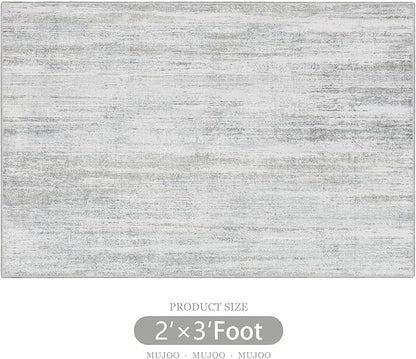 MUJOO Small Rug Washable,2x3 Area Rugs for Entryway Entry Entrance Bedroom Bathroom,Modern Abstract Low Pile Throw Rug,Front Door Mat Non Slip Accent Neutral Carpet Indoor Grey