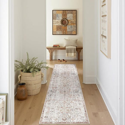 jinchan Kalen Runner Rug 2x8 Washable Hallway Rug Vintage Indoor Thin Retro Floor Cover Distressed Floral Country Lightweight Non Slip Carpet for Entryway Bathroom Bedroom Living Room Stairway Red