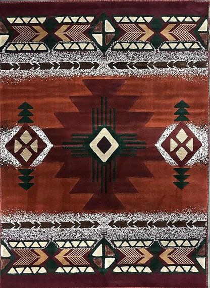 YHSF South West Native American Area Rug C318 - Easy Clean, Thick, Soft, Durable Native Tribal American Indian Inspired Rug for Bedroom/Living Room and More - Rust, 5 Feet 11 Inches x 8 Feet 6 Inches