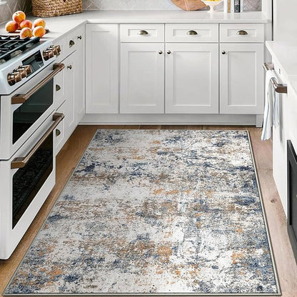 3x5 Machine Washable Area Rug for Entryway, Multicolor Modern Vintage Abstract Rug Non-Slip Low Pile Soft Faux Wool Small Carpet, Kids and Pets Friendly for Bedroom Kitchen Hallway Home Decor Rug