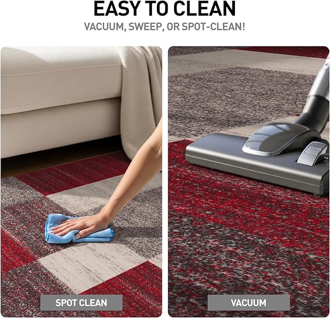 Rugshop Red Modern Geometric Boxes Non-Slip Area Rug Non-Shedding for Living Room, Bedroom and Dining Area, 5'3" x 7'3"