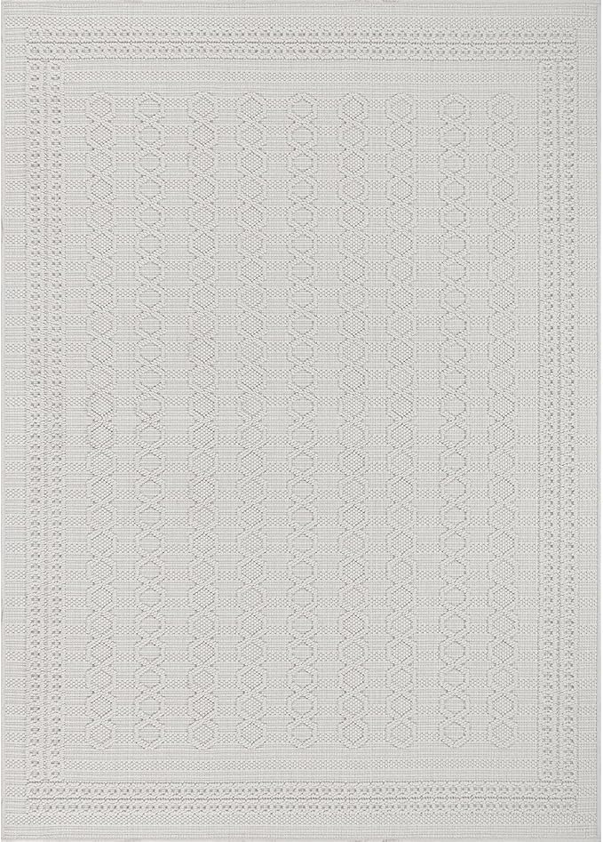 Micro Loop Indoor Rug White 10x14 Boho Geometric Neutral Area Rugs for Living Room Soft Luxury Modern Low and High Pile Durable Stain Resistant Non-Shedding Indoor Area Carpet 10 x 14