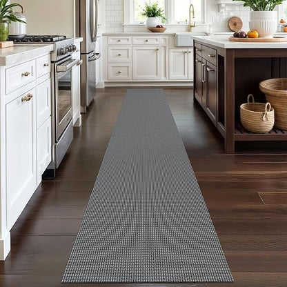 IOHOUZE Washable Runner Rug 2x12 Non Slip Rubber Backed Extra Long Hallway Runner Entryway Runner Indoor, Kitchen Rugs Woven Cotton Floor Carpet for Hall Entrance, Dark Grey