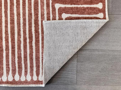 GLN Rugs Contemporary Collection - Machine Washable Area Rug, Contemporary Washable, Non Slip, Low Pile Chenille Rug, Living Room, Bedroom, Kitchen Rug (2'6" x 7' Beige Orange)