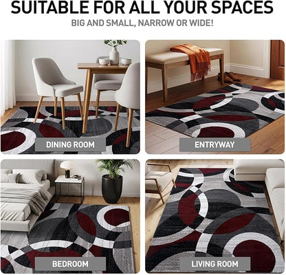Rugshop Contemporary Abstract Circles Perfect for high Traffic Areas of Your Living Room,Bedroom,Home Office,Kitchen Runner Rug 2' x 10' Red