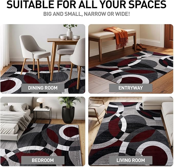 Rugshop Contemporary Abstract Circles Perfect for high Traffic Areas of Your Living Room,Bedroom,Home Office,Kitchen Area Rug 9' x 12' Red
