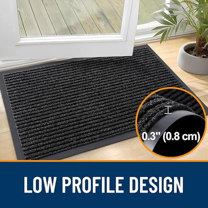 OLANLY Front Door Mat Indoor Outdoor Entrance, Waterproof Heavy Duty Doormat, Fade Resistant, Low Profile, Easy Clean Patio Porch Welcome Floor Mats for Entry, 47x30, Off-Black