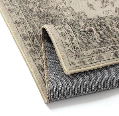 5x7 Washable Area Rug Beige Grey Vintage Distressed Rug for Office Oriental Soft Thin Indoor Retro Gray Carpet Non Slip Low Pile Floor Cover for Living Ding Room Bedroom Laundry Dorm