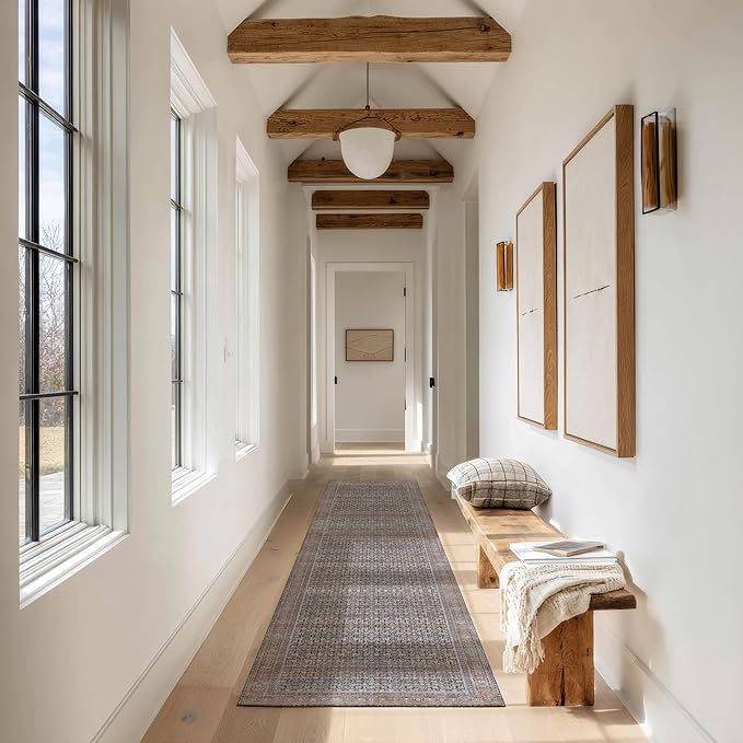 Kuden 2'6"x7' Runner Rug, Machine Washable Area Rug with Non-Slip Backing, Vintage Style, Soft, Easy Clean, Low Pile Rug for Hallway, Entryway, Kitchen, Bedroom