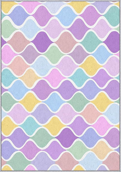 Washable 4x5 Abstract Wave Rug Living Room, Modern Geometric Colorful Design Area Rugs for Bedroom, Abstract Wave Home Decor Carpet, Low Pile, Non Slip, Kids & Pet Friendly (N4164)