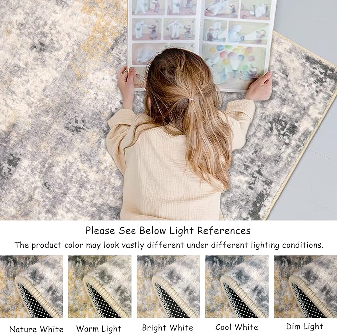 Lahome Modern Abstract Area Rug - 2x3 Small Gray Bath Rug Soft Washable Non-Slip Contemporary Entryway Rug, Throw Doormat Indoor Entrance Floor Accent Carpet for Kitchen