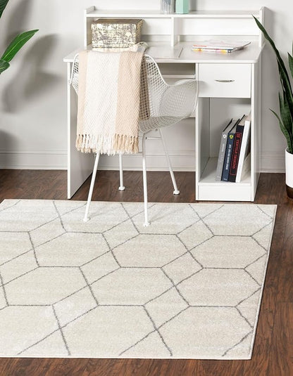 Unique Loom Trellis Frieze Collection Area Rug - Geometric (4' 1" Square, Ivory/ Gray)