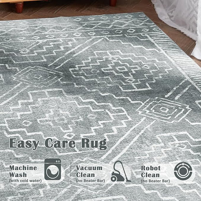 jinchan Hallway Runner Rug 3x8 - Moroccan Kitchen Machine Washable Runner Rug Modern Geometric Soft Faux Wool Ultra-Thin Low-Pile Non-Slip Carpet for Laundry Room Bedroom Farmhouse(3x8ft, Dark Grey)