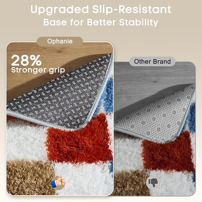 Ophanie Checkered Rainbow Rug for Living Room Bedroom,Colorful Fluffy Soft Cute Fuzzy Area Rugs, Shag Plush Shaggy Bedside Floor 4x6 Furry Carpet for Kids Baby Teen Dorm Nursery Home Decor Aesthetic