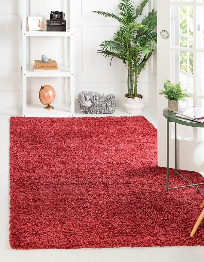 Unique Loom Davos Shag Collection Area Rug - Solid (10' x 14' 1" Rectangle, Poppy)