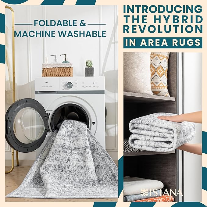 Istana 3x5 Area Rug - Light Grey Modern Rugs for Living Room 3x5 - Foldable Rugs for Bedroom/Living Room Rug - Stain Resistant Washable Rug - Eco-Friendly Small Area Rugs