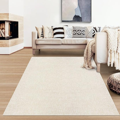 RUGSREAL Living Room Area Rug 9x12 Machine Washable Rug Non-Slip Stain Resistant Modern Abstract Bedroom Rug Contemporary Throw Floor Carpet for Dining Room Solid Area Rug for Home Office, Cream