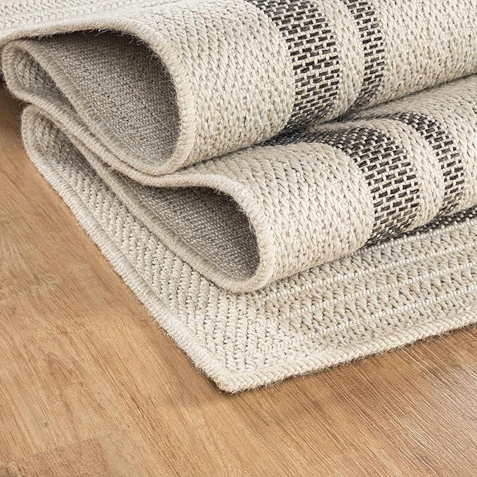 Beverly Rug Easy Jute Bordered Rug 4x6 Washable Durable Indoor Outdoor Area Rugs for Living Dining Room Patio Office Stain Resistant Non Shedding Casual Indoor Outside Carpet 4 x 6 Off-White