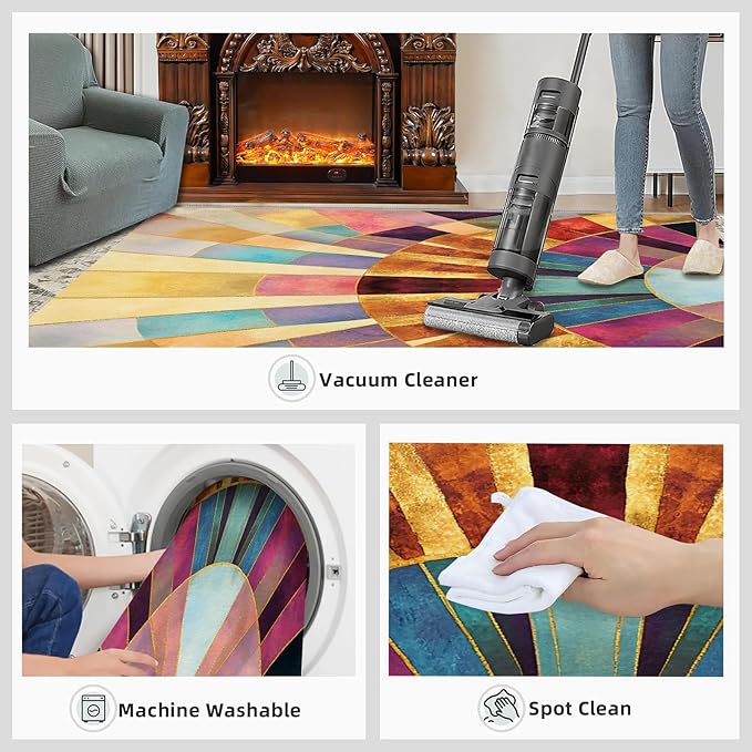 Chromatic Geometric Area Rugs 5x7ft, Abstraction Deco Rugs for Living Room, Mosaic Sunburst Floor Rug Sturdy and Non-Shedding for Bedroom Hardwood Floors Teen Room