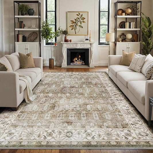 LUMI 8x10 Washable Area Rug for Living Room, Ultra Soft Traditional Vintage Rugs Non Slip with Rubber Backing, Low Profile, High Traffic, Stain Resistant Carpets, Ideal for Bedroom, Dining Room