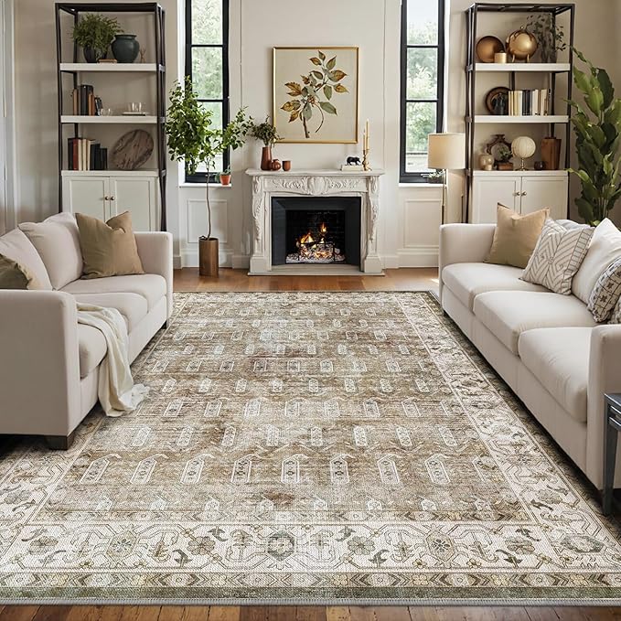 LUMI 8x12 Washable Area Rug for Living Room, Ultra Soft Traditional Vintage Rugs Non Slip with Rubber Backing, Low Profile, High Traffic, Stain Resistant Carpets, Ideal for Bedroom, Dining Room