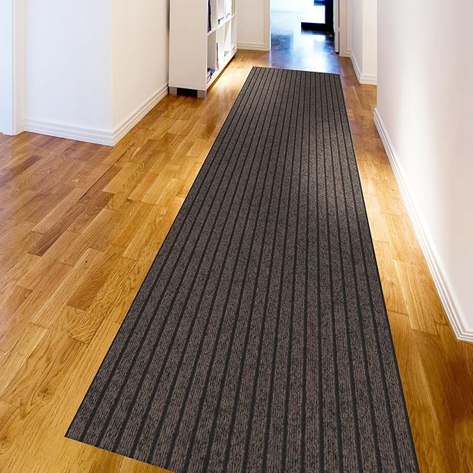 Ottomanson 2'7" x 47' Hallway Runner with Scraper Pile - Extra Durable Non-Slip Rug Mat for Indoor & Outdoor Use - Ideal for Kitchen, Entryway & Garage - High-Traffic Carpet, Brown