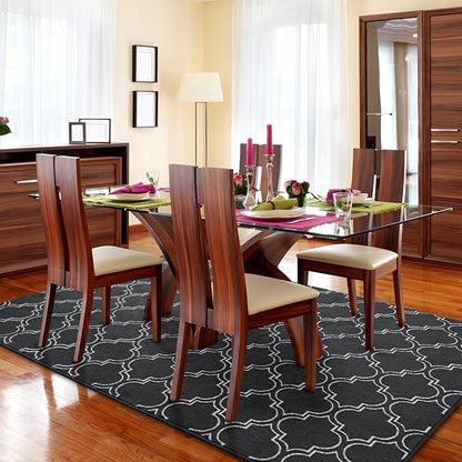 Amearea Fluffy Indoor Trellis Rug, Soft Moroccan Home Rugs for Bedroom, Shag Modern Area Rug for Living Room Kids Room Nursery, Indoor Easy Clean Low Pile Rug Carpet, Dark Grey 4x6 Feet