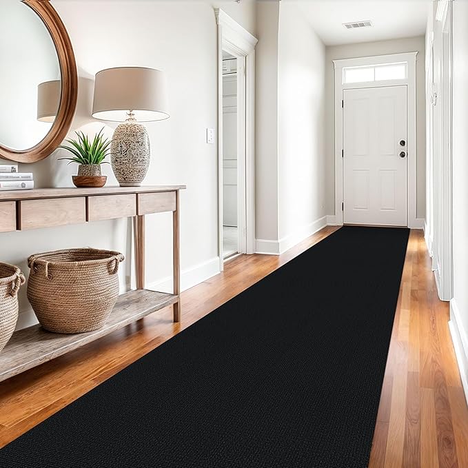 EARTHALL Extra Long Runner Rug 3x14 Ft Washable Runners for Hallways Cotton Non Slip Entryway Runner Braided Kitchen Runner Indoor Outdoor Carpet Runners for Stair, Hall, Foyers, Black