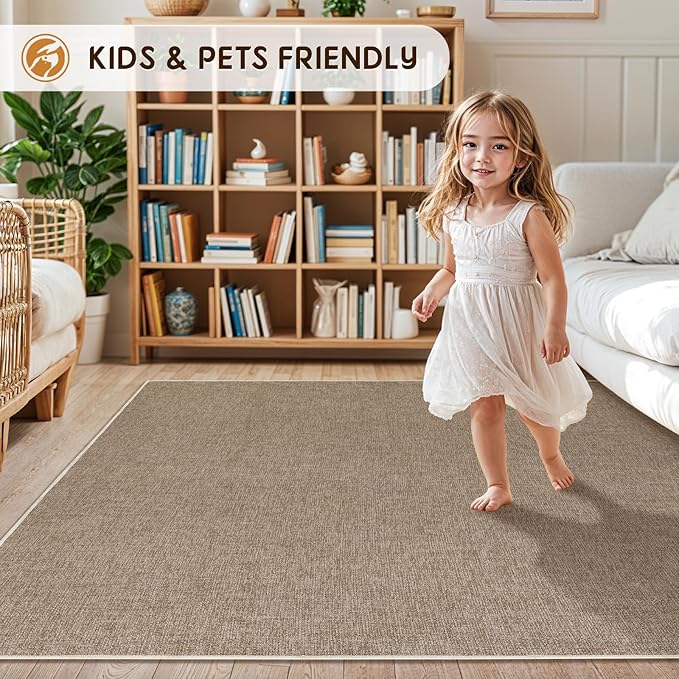 LBRO2M Easy Jute Area Rug 2X7 Washable Rugs for Living Room Bedroom Natural Jute Carpet Durable, Solid Non Shedding Eco Friendly (2X7 Natural)