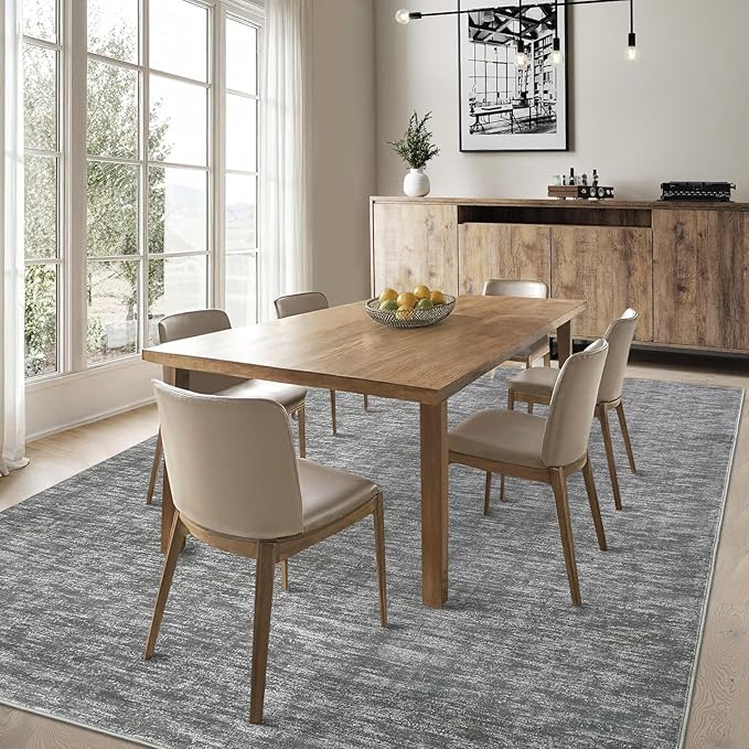 RUGSREAL 3x5 Washable Bedroom Rug Small Indoor Solid Area Rug with Rubber Backing Contemporary Dining Room Throw Rug Grey Solid Color Carpet for Living Room Kitchen Nursery, 3' x 5' Grey