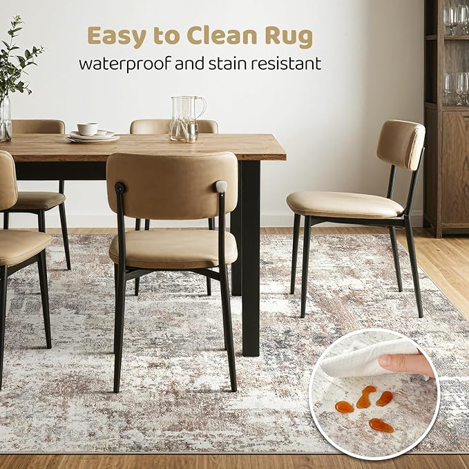 6x8 Area Rug Living Room: Machine Washable Large Abstract Modern Soft Rugs Stain Resistant Indoor Floor Non Slip Accent Carpet for Bedroom Nursery Playroom Office Dining Room Dorm Home House- Brown