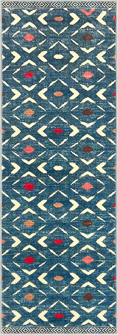 KILOCOCO Hallway Runner Rug 2'x8' Runners for Hallways Soft Washable Runner Rugs Non Slip Printed Low-Pile Runners for Bedroom Kitchen Living Room Laundry Room Boho Rugs, Teal/Blue