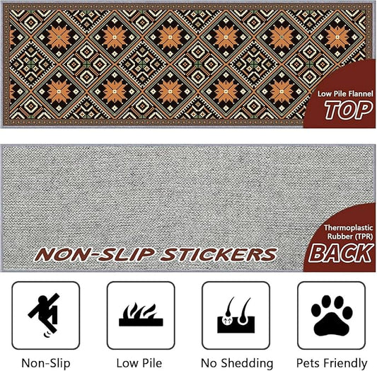 Brown Black Geometric Diamond Pattern Hallway Runner Rug - 2x10ft Soft Washable Rug, Corridor & Foyer High-Traffic Area Rugs, Durable Non-Slip Mat, Ethnic Southwestern Style Home Decor