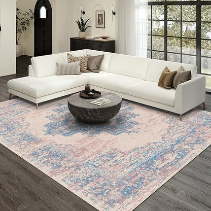 vivorug 3x5 Rug, Small Area Rug for Living Room, Bedroom, Kitchen, Machine Washable Non-Slip Throw Rug, Vintage Carpet for Entryway Nursery Coffee Table - Durable (Pink)