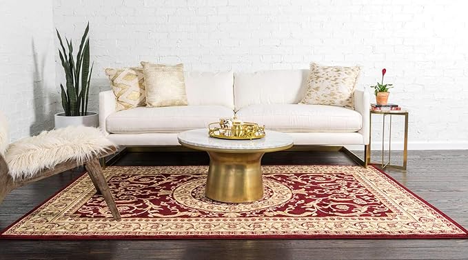 Unique Loom Versailles Collection Traditional Classic Medallion Floral Motif Area Rug (9' 0 x 12' 0 Rectangular, Burgundy/ Ivory)