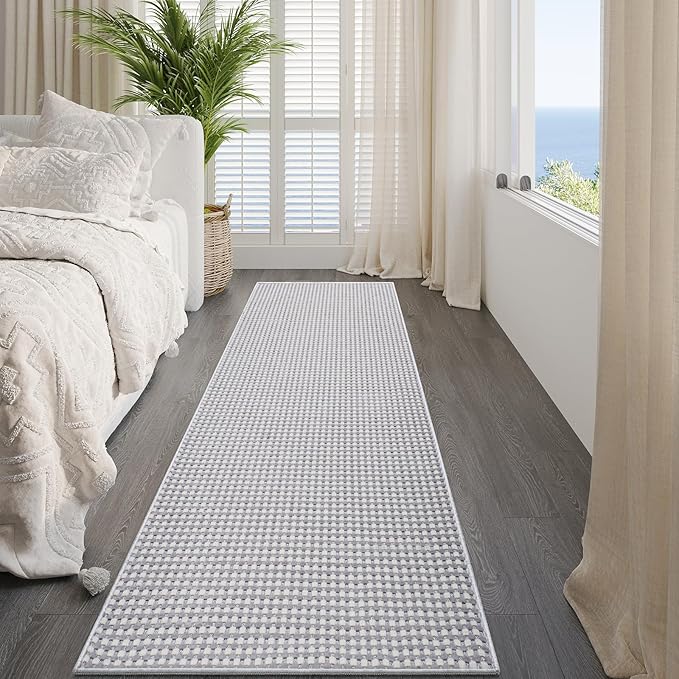 Boho 2x8 ft Runners for Hallways Extra Long Woven Washable Kitchen Runner Mat Rugs Non Slip, Soft Entryway Laundry Hall Floor Runner Carpet for Indoor Backdoor Bedroom Hallway Living Room, Gray