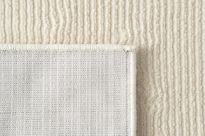 Revival Rugs Stripe 5'3"x8' Washable Area Rug for Living Room Bedroom - 100% Recycled Oeko-TEX Certified, Medium Pile, Beige, Cream