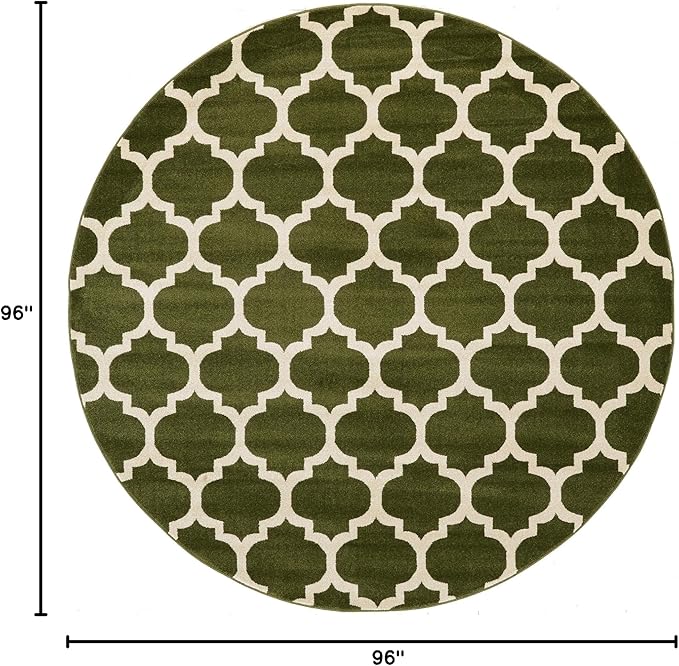 Rugs.com Lattice Collection Rug – 8 Ft Round Dark Green Medium Rug Perfect for Kitchens, Dining Rooms