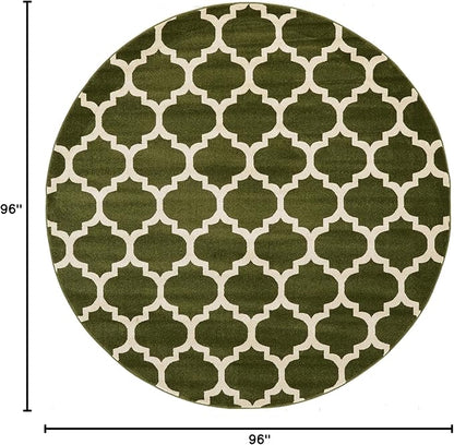 Rugs.com Lattice Collection Rug – 8 Ft Round Dark Green Medium Rug Perfect for Kitchens, Dining Rooms