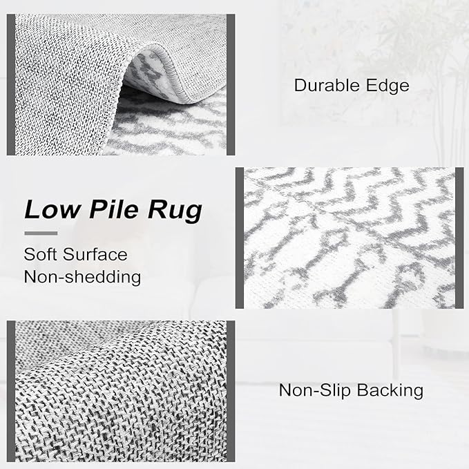 Moroccan Washable Area Rug, 2x4 Non-Slip Front Door Mat Indoor Entrance, Low-Pile Distressed Grey Rug Throw Rugs for Bedroom Kitchen Bathroom Laundry Room