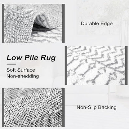 Moroccan Washable Area Rug, 2x4 Non-Slip Front Door Mat Indoor Entrance, Low-Pile Distressed Grey Rug Throw Rugs for Bedroom Kitchen Bathroom Laundry Room