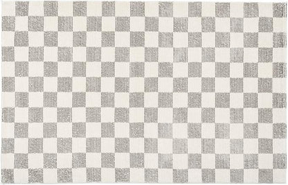 Revival Rugs Gambit 3'11" x 6'1" Checkered Rug Machine Washable Area Rug for Kitchen Bedroom - 100% Recycled Oeko-TEX Certified, Medium Pile, Gray, Beige