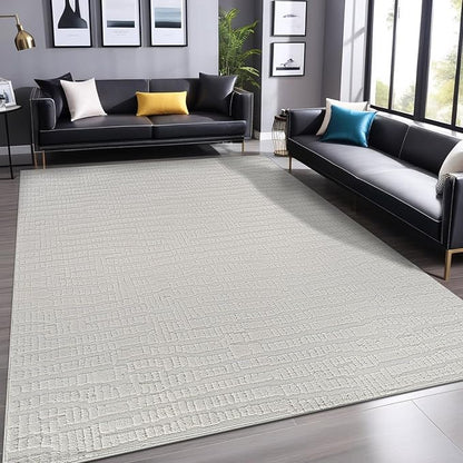 Modern Micro Loop Indoor Area Rugs for Living Room Bedroom Kitchen Geometric Pebble White 4x6 Luxury Durable Low and High Pile Non-Shedding Stain Resistant Soft Area Carpet 4 x 6
