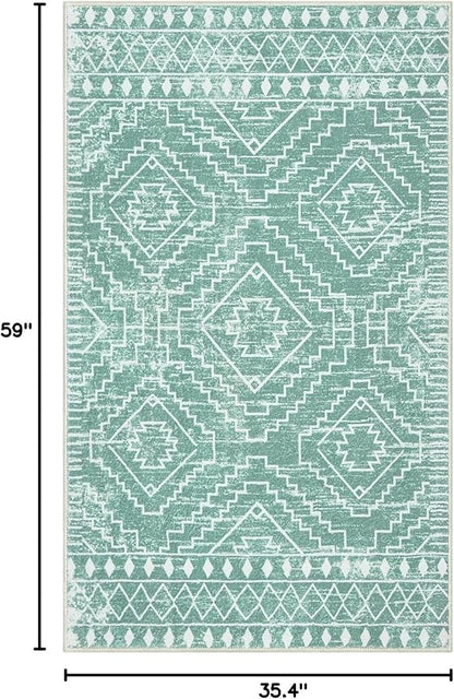 Wonnitar Moroccan 3x5 Area Rug, Sage Green Rug for Bedroom, Washable Farmhouse Kitchen Rug Non-Slip Living Room Throw Mat, Soft Non-Shedding Small Carpet for Bathroom Dorm Office (Mint Green,3'x5')