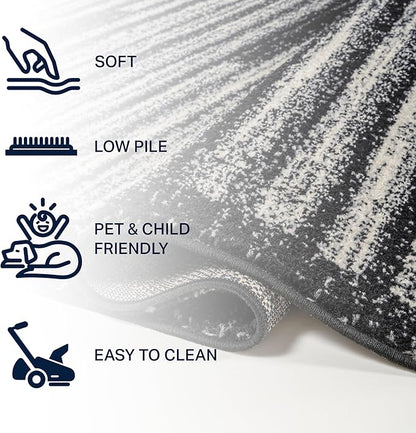 JONATHAN Y Khalil Modern Berber Stripe Black/Cream Runner Rug, 2x8, Contemporary, Bohemian, Easy-Cleaning for Living Room, Bedroom, Kitchen, Pet Friendly, Non-Shedding (MOH207F-28)