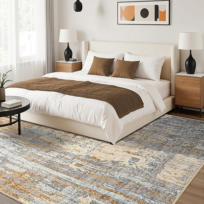 Toneed Abstract Area Rug Modern Washable Rug Soft Non Slip Rug Low Pile for Bedroom Living Room Dining Room Camel 6x9 Feet