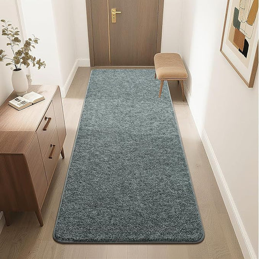 HQAYW 2x6 Soft Runner Rug for Hallways, Thickened Memory Foam Small Throw Bedside Rugs for Bedroom Living Room, Low Pile Washable Non Slip Carpet for Teens Kids Nursery Dorm Decor, Grey Green
