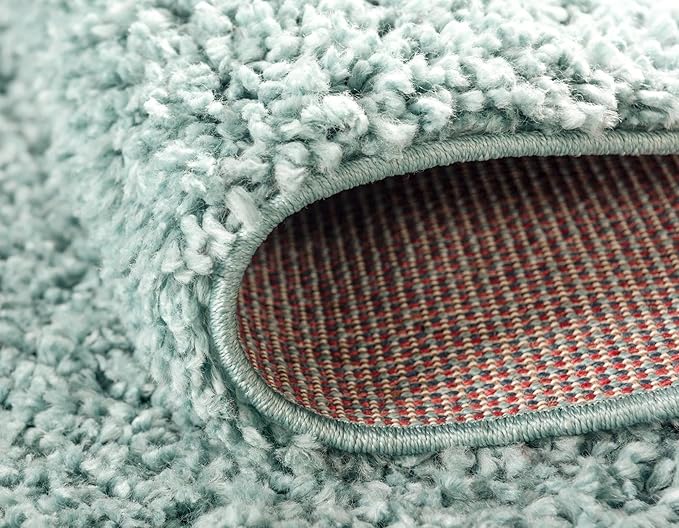 Unique Loom Davos Shag Collection Area Rug - Solid (6' 7" Round, Aqua)
