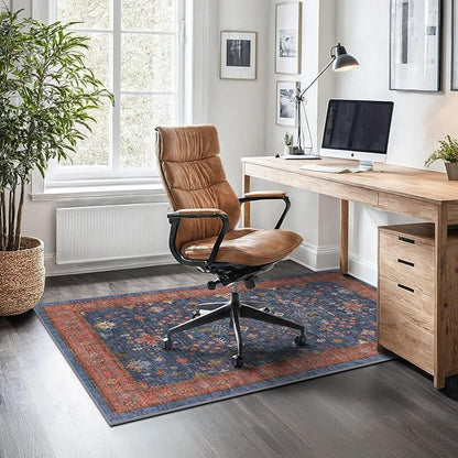 Washable Kitchen Rugs, 3x4 Area Rug for Large Entryway Indoor, Kitchen Mat, Small Rug for Living Room - Stain Resistant Non Skid Non Slip Rubber Backing, Boho Aethestic Décor (3x4 Navy Blue)